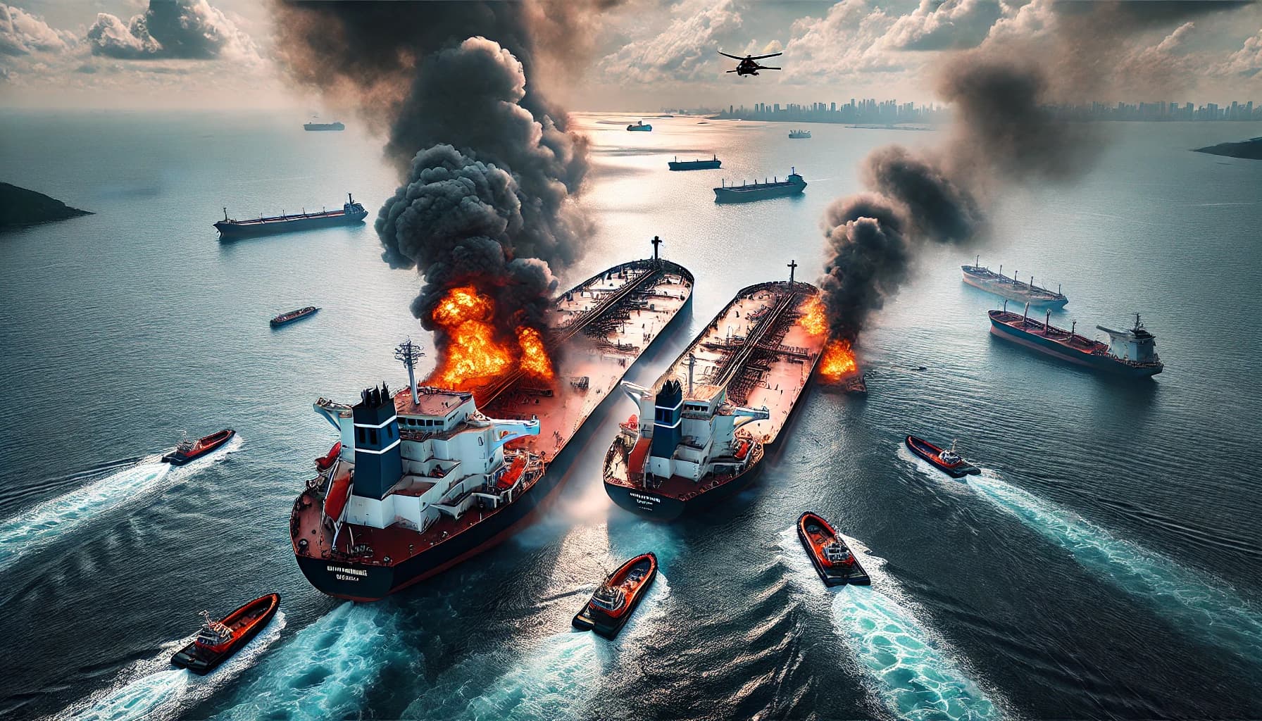 Two tankers on fire