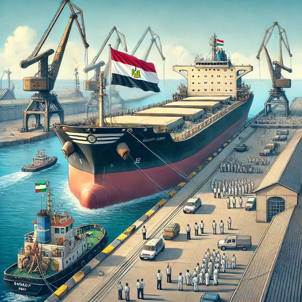 An Egyptian bulk carrier in a port