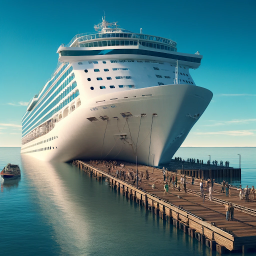 AI generated image of a cruise ship bumping the dock