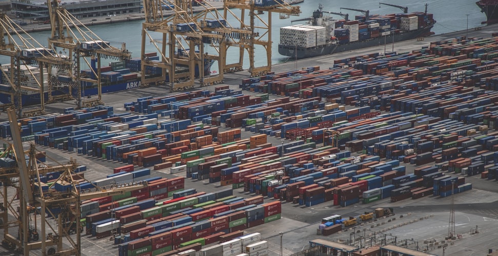 Shipping containers in a port terminal