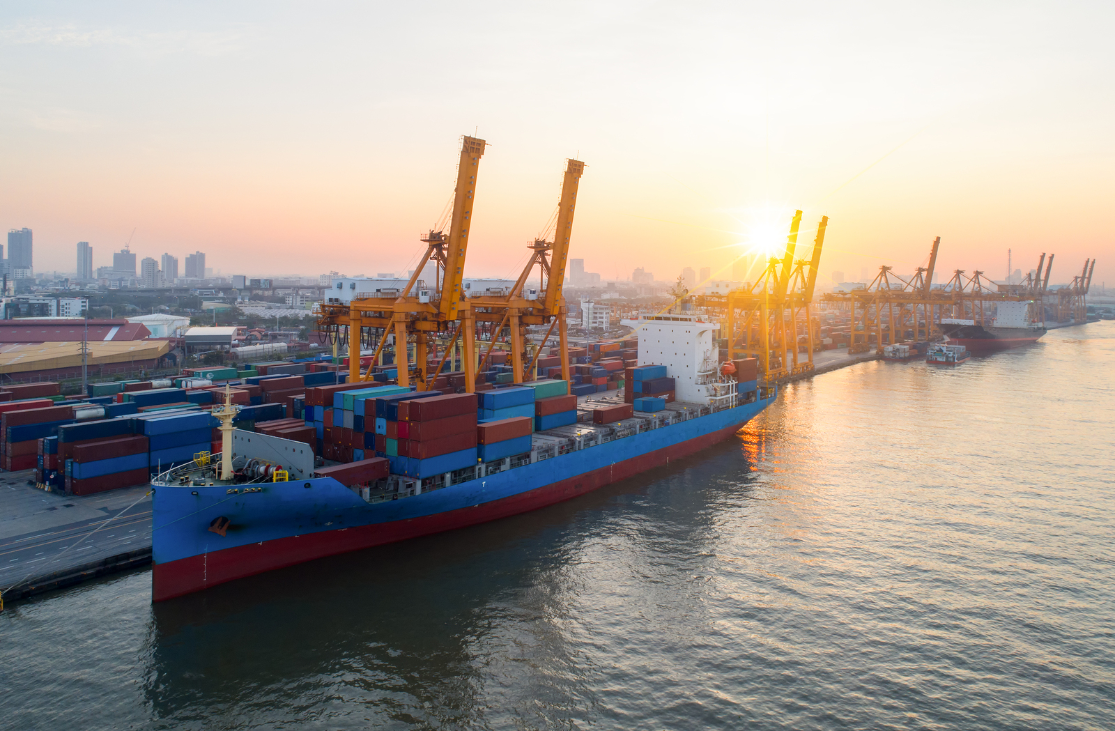 A container ship in a port