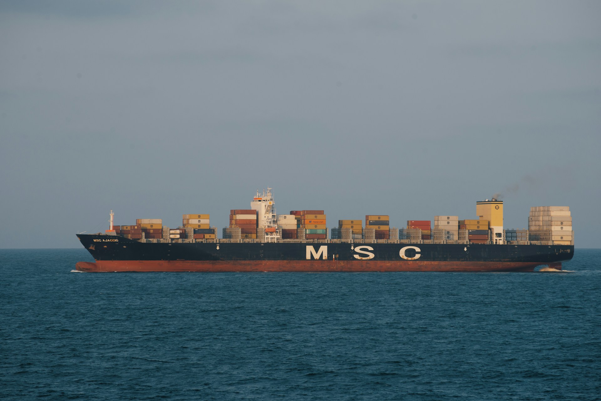 An MSC container ship at sea