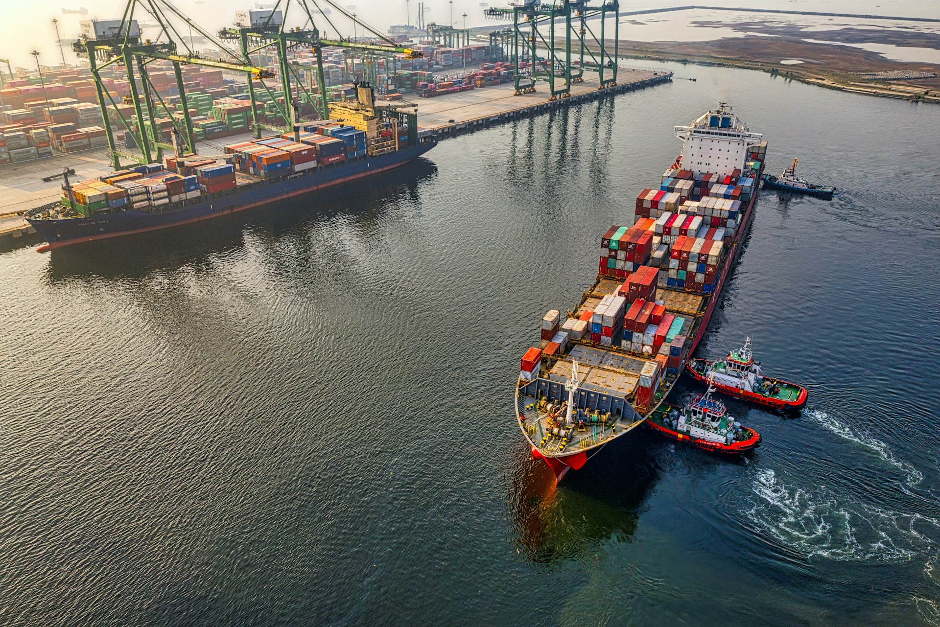 Container ships in a port