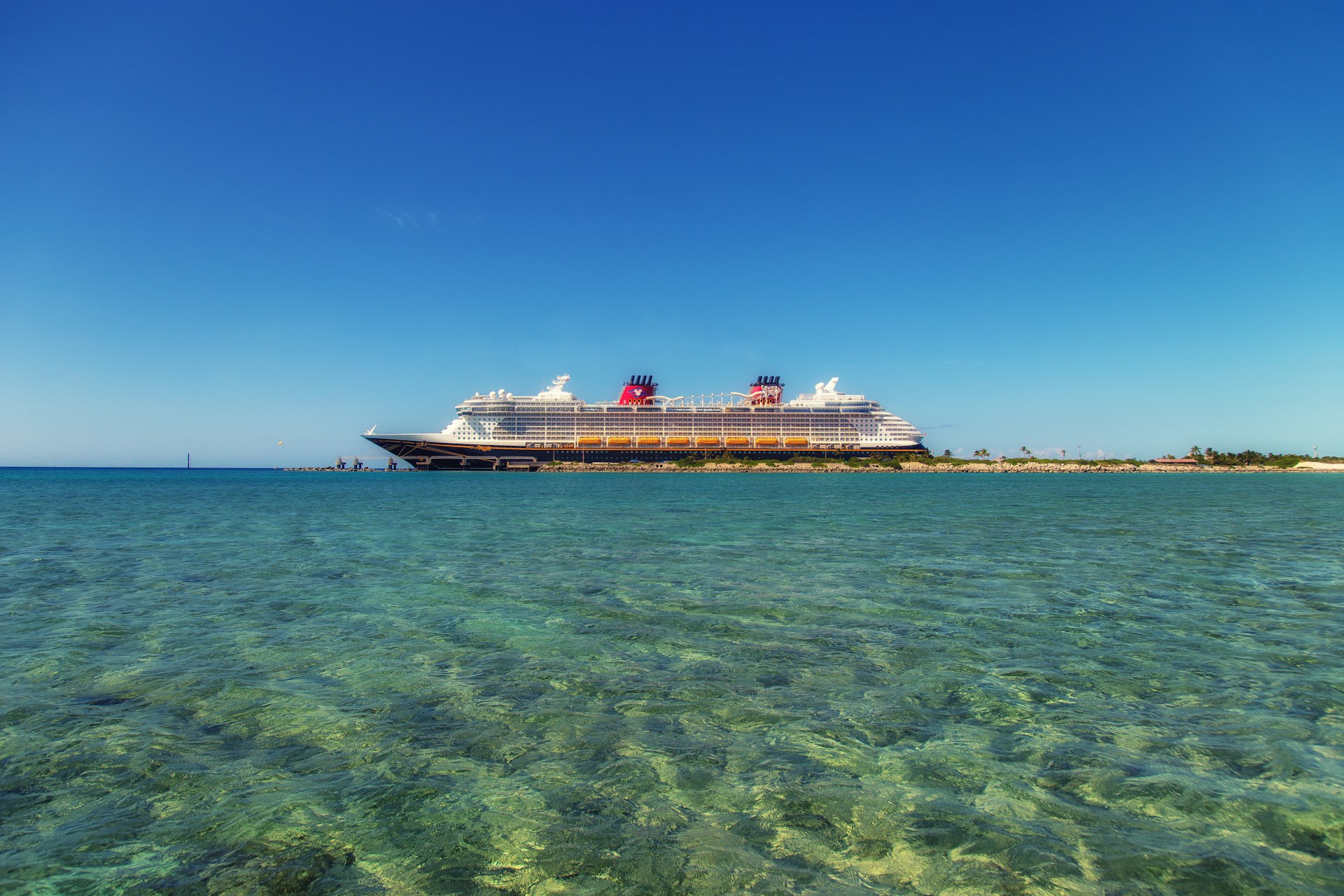 A Disney cruise ship at Castaway Cay