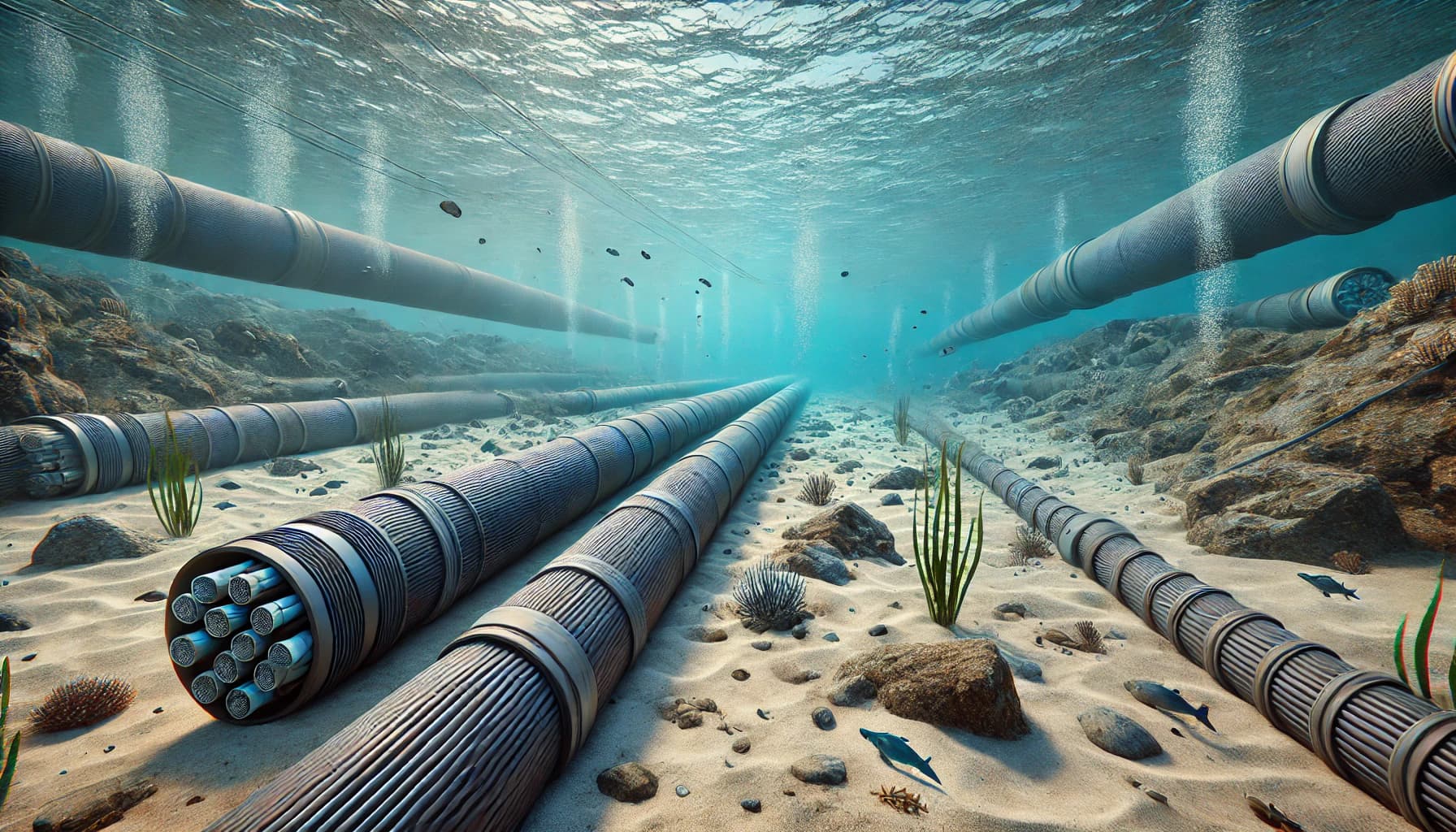 underwater cables on a sea bed