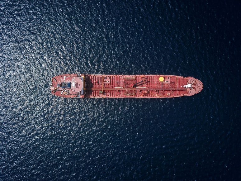 Drones view of a tanker at sea