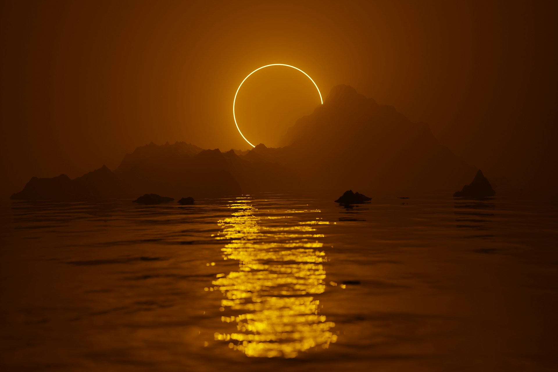 A solar eclipse over water