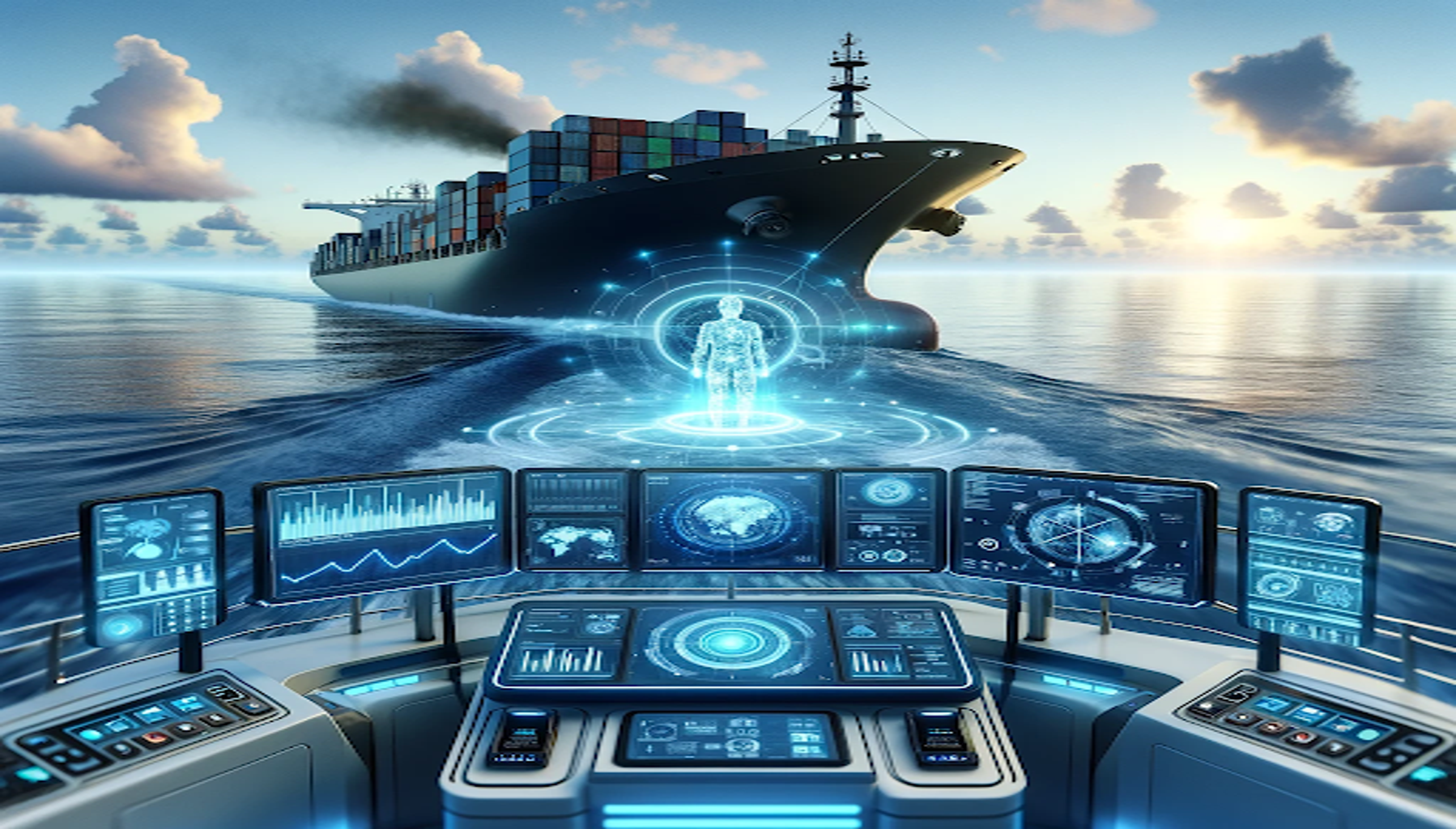 a container ship and AI powered tools