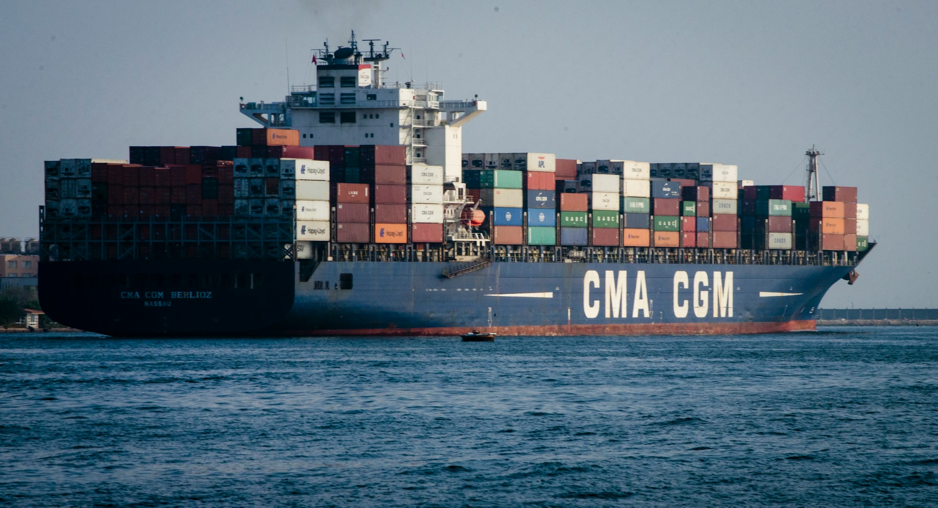 A CMA CGM container ship at sea