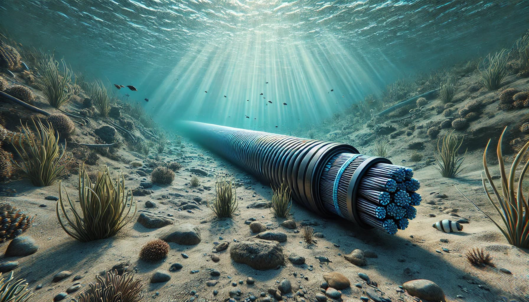 An underwater cable on the seabed