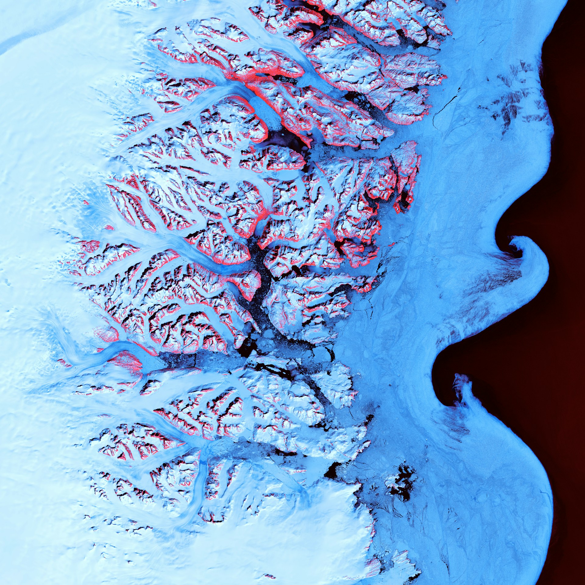 Aerial view of fjord in Greenland