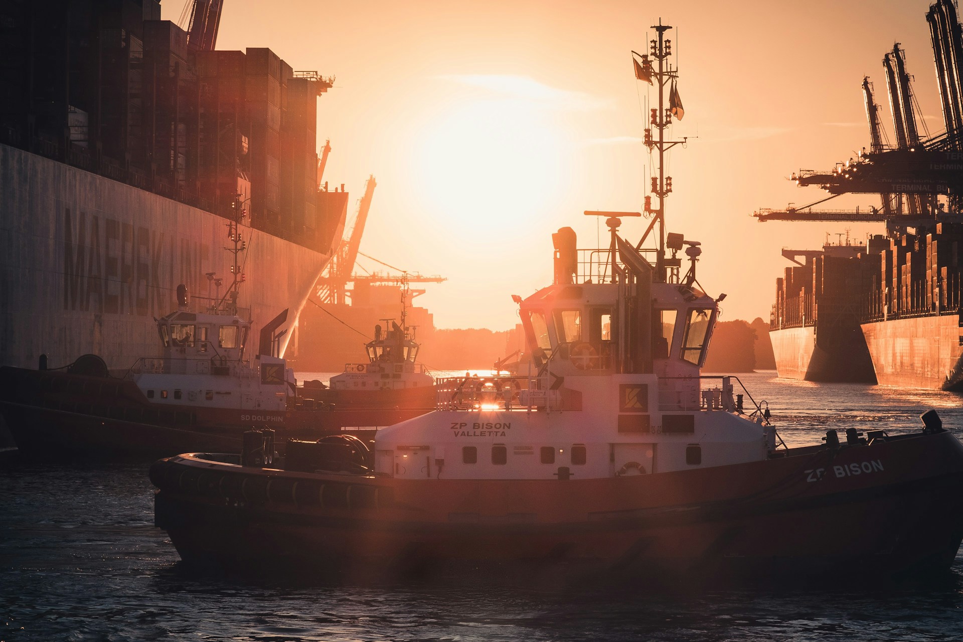 Tugboat at sunset