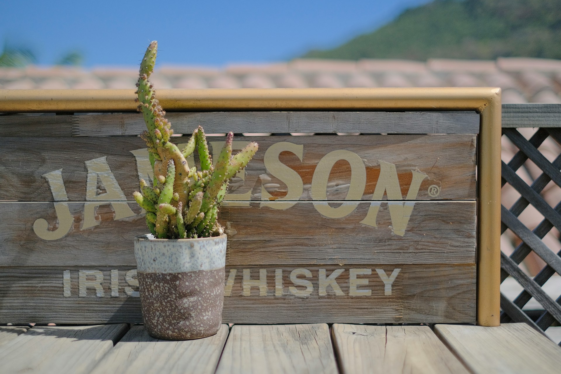 Jamesons Irish Whiskey logo on wooden sign