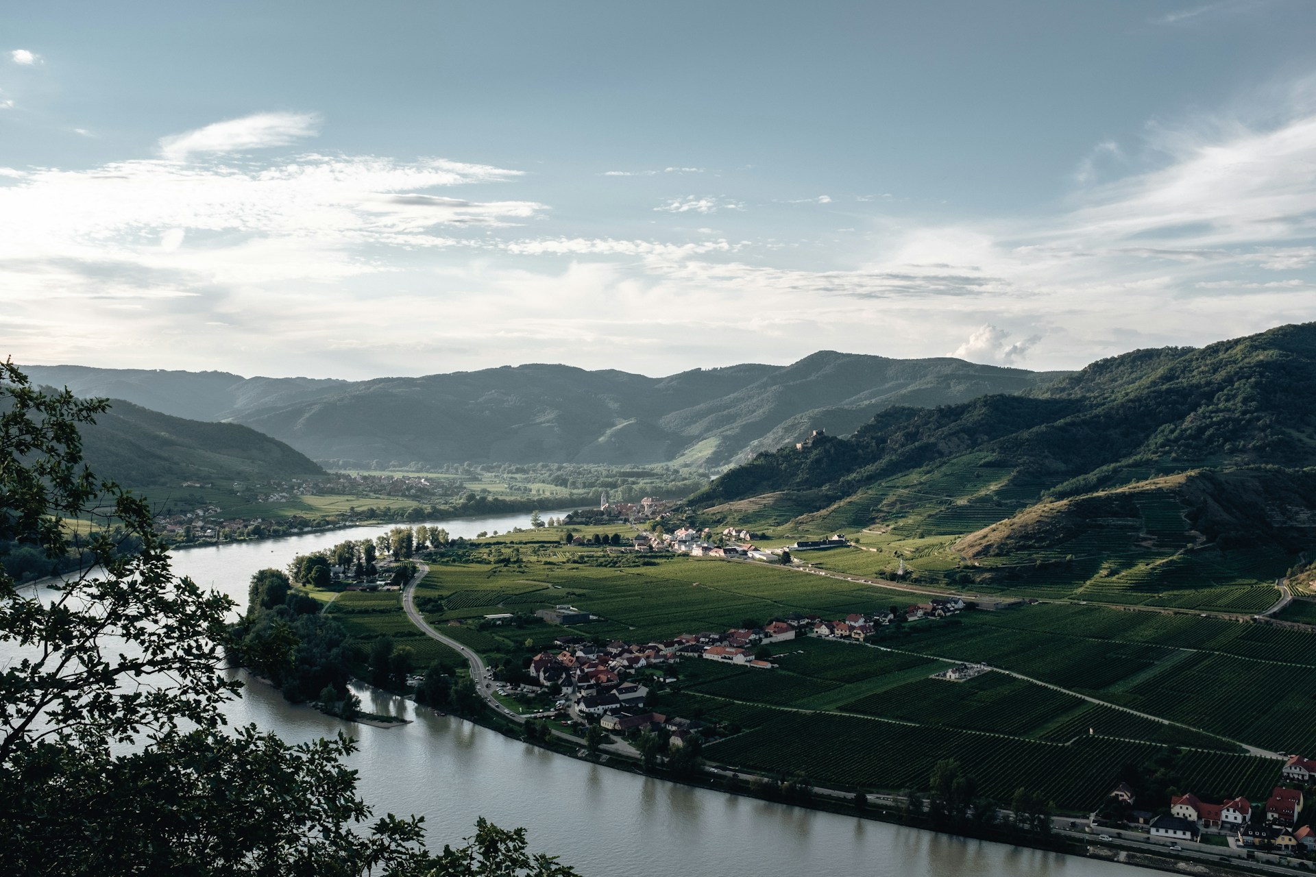 The Danube River running through the countryside
