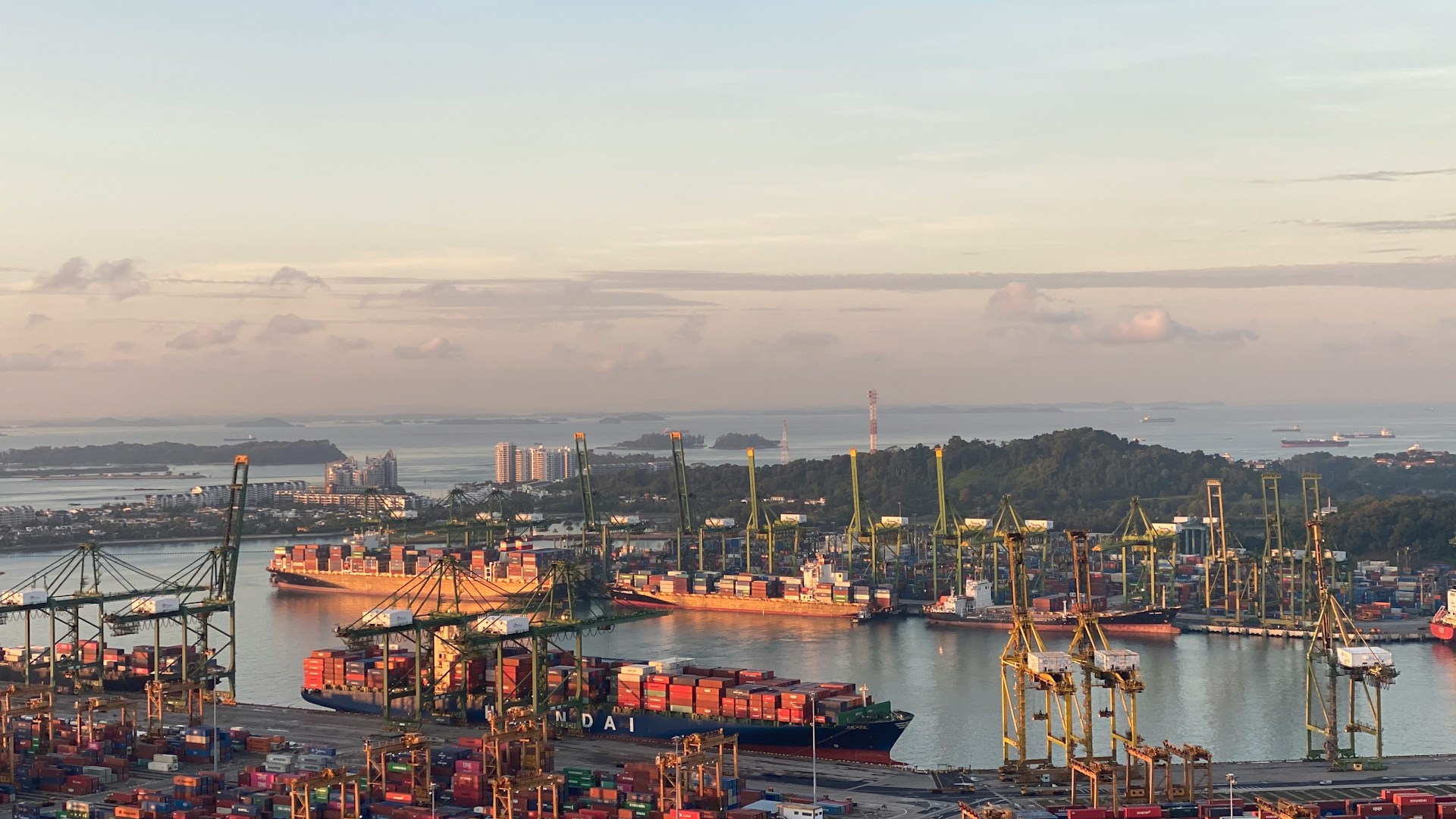 Singapore Port at dusk