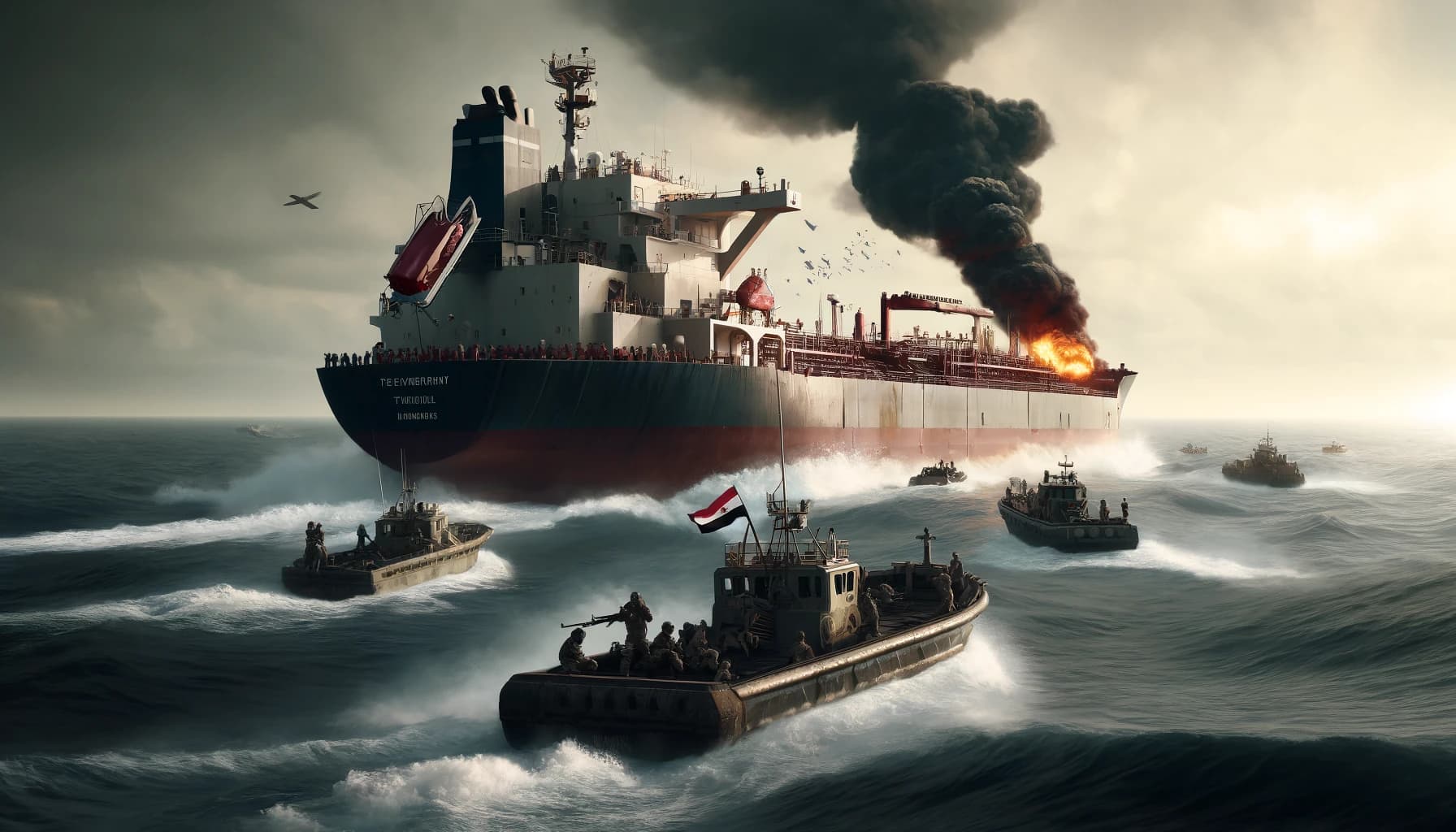 Houthis attacking an oil tanker