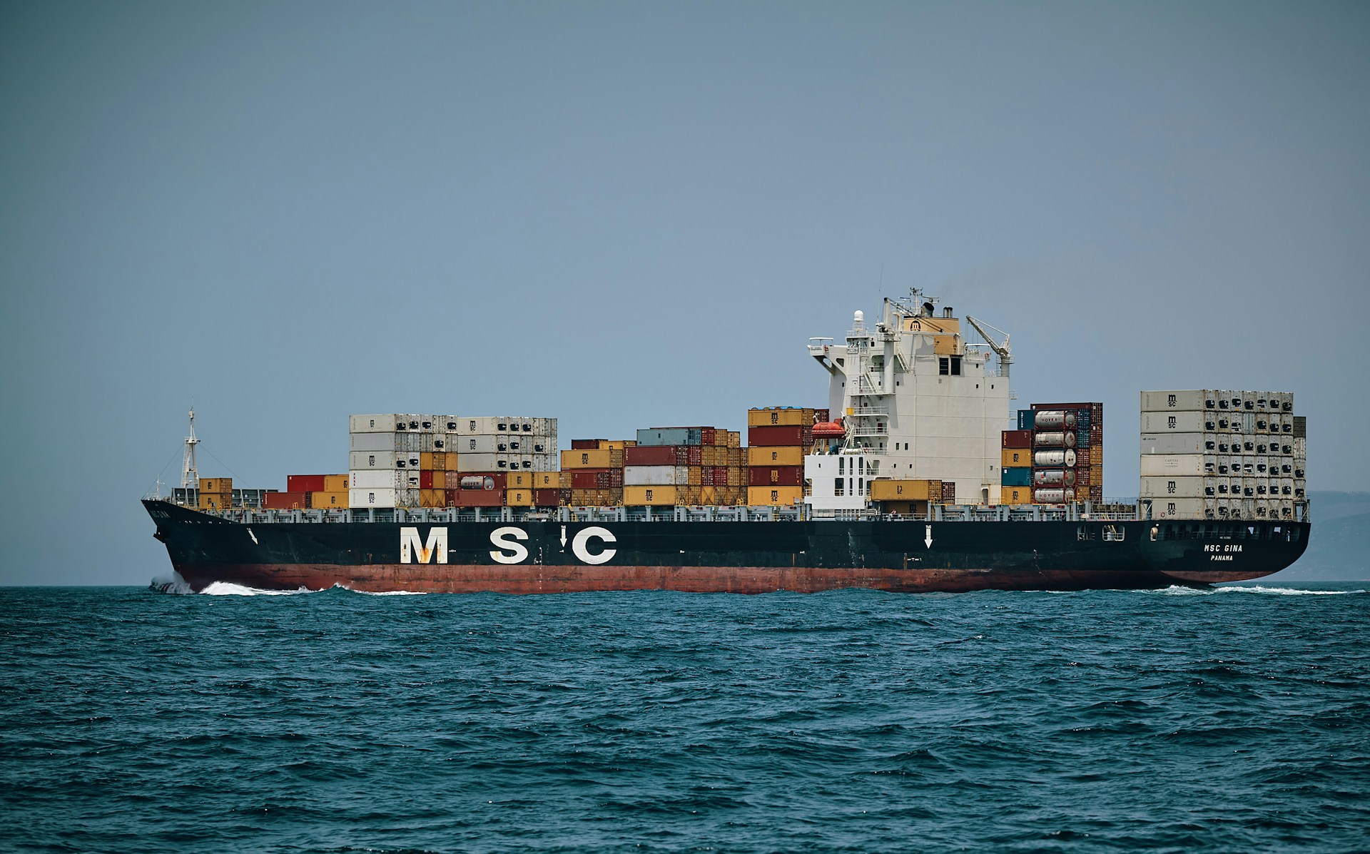 An MSC container ship at sea