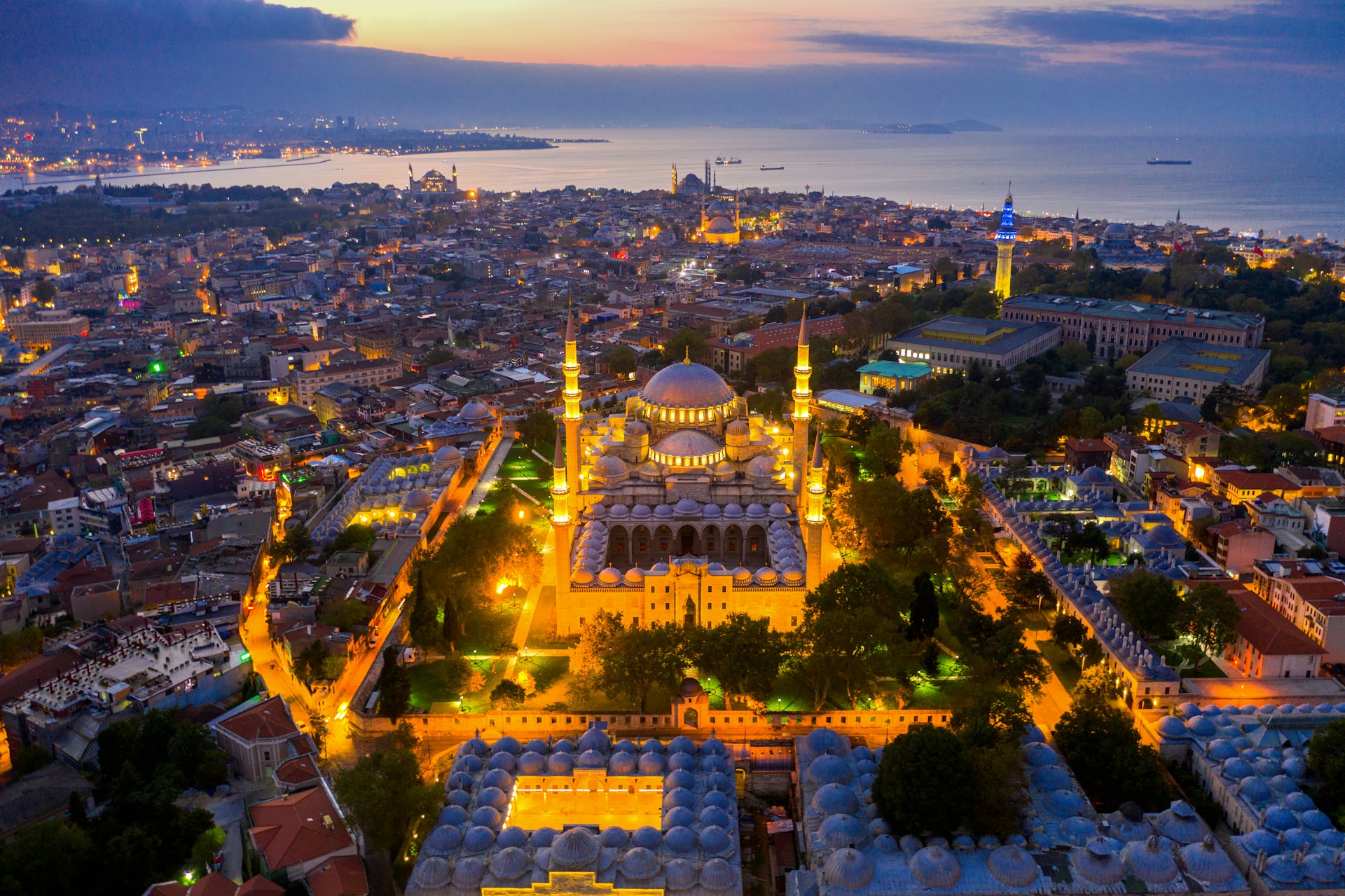 Istanbul, Turkey at sunrise with a view of the ocean