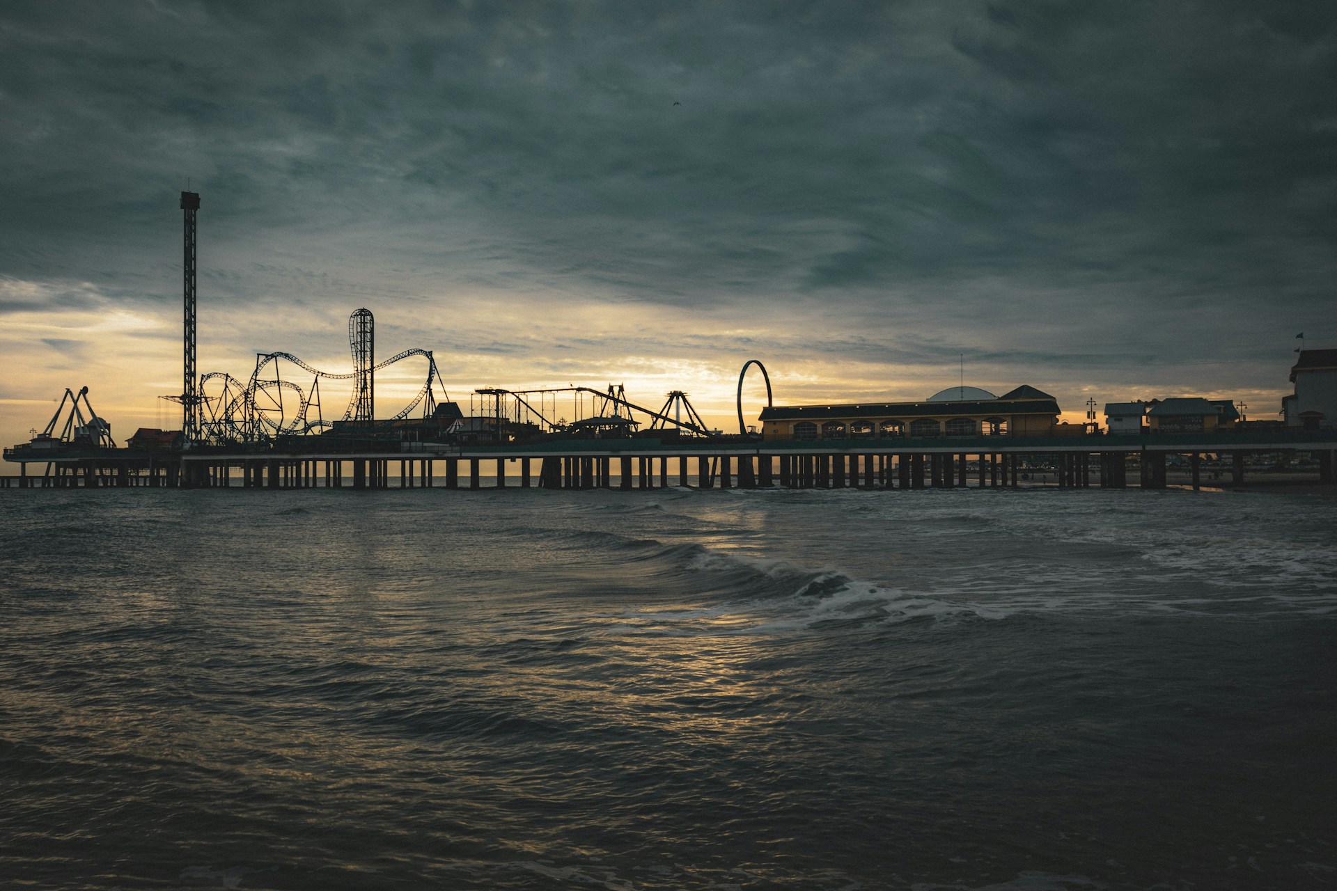 The pier in Galveston, Texas at sundown