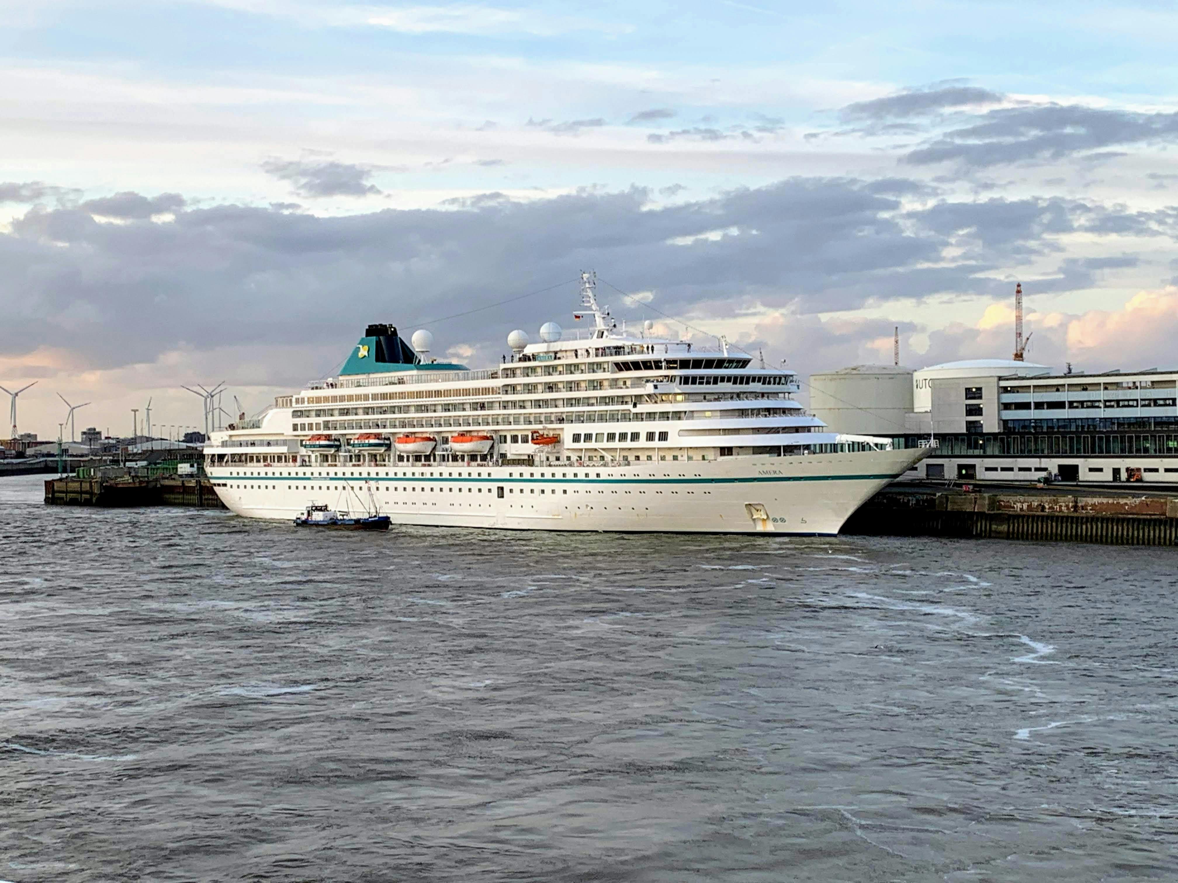 A cruise ship docked at Bremerhaven cruise terminal