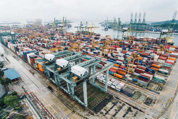 Shipping containers in a port