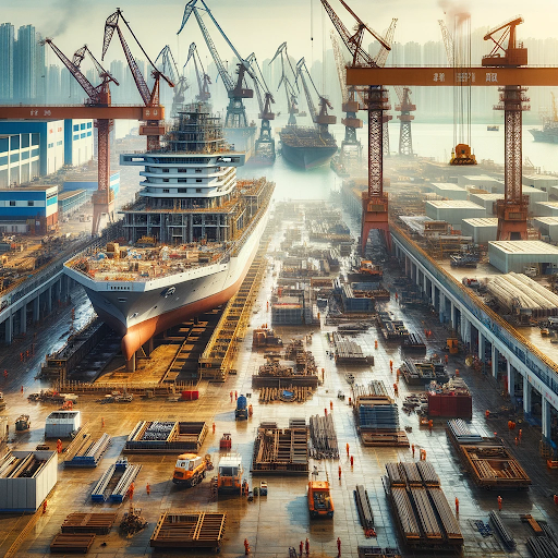 AI generated image of a shipbuilding yard