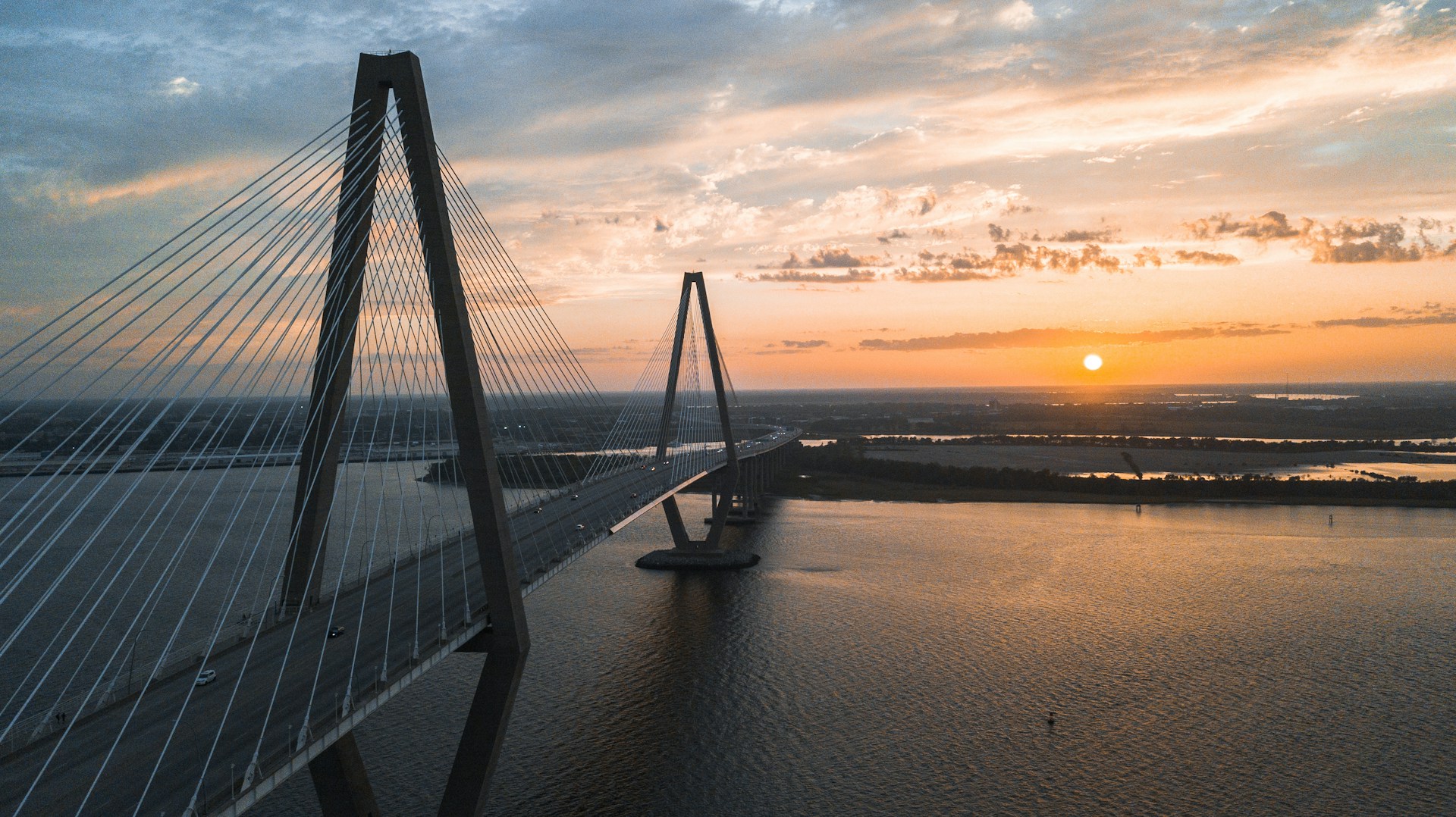 A bridge in Charleston, South Carolina at sunset