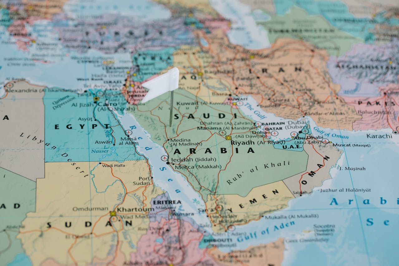 A map showing Saudi Arabia and the Red Sea