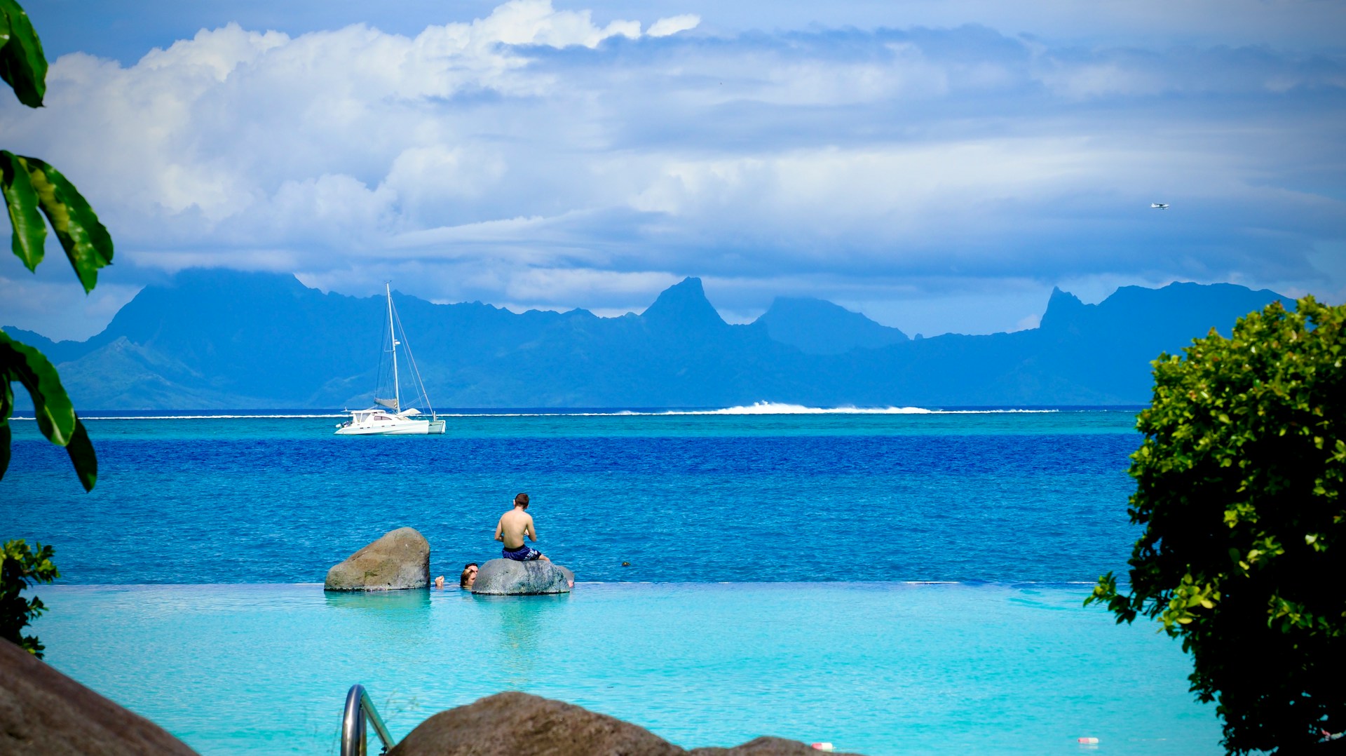 A yacht moored off Tahiti