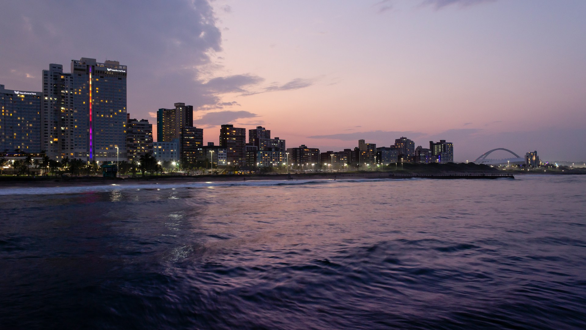 The Durban coastline at sunset