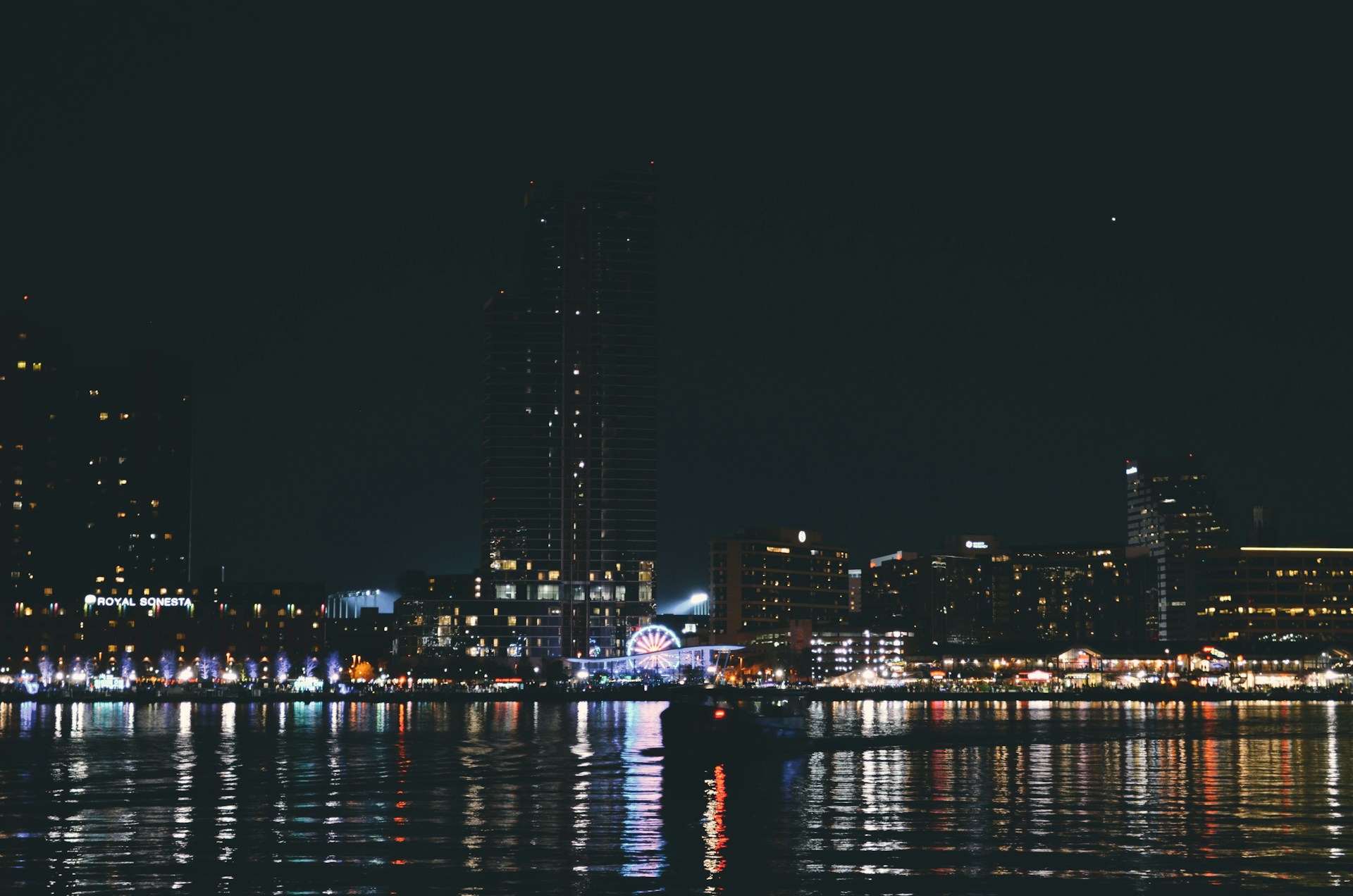 Baltimore at night as seen from the water