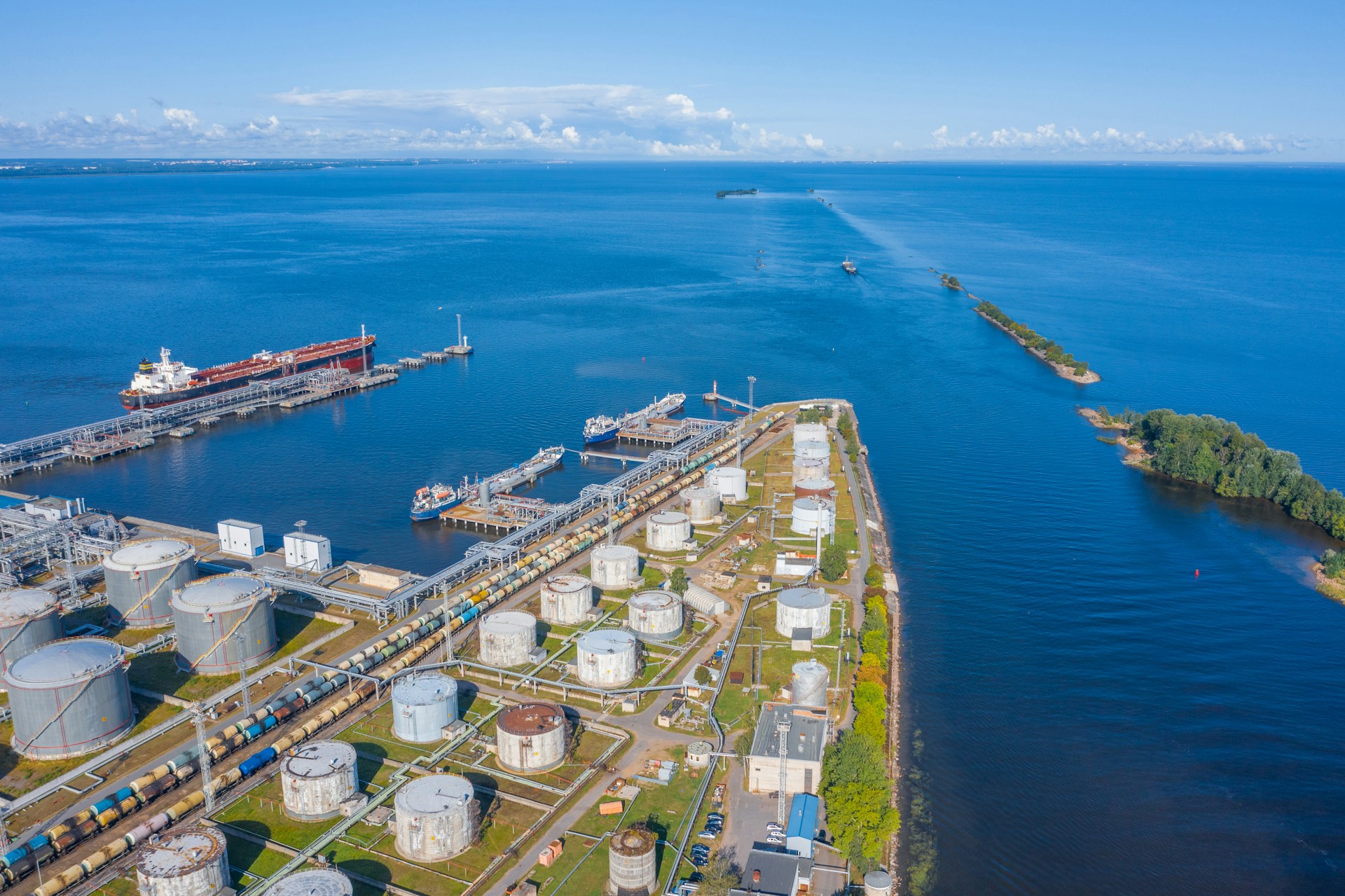 Gas tanks at a port