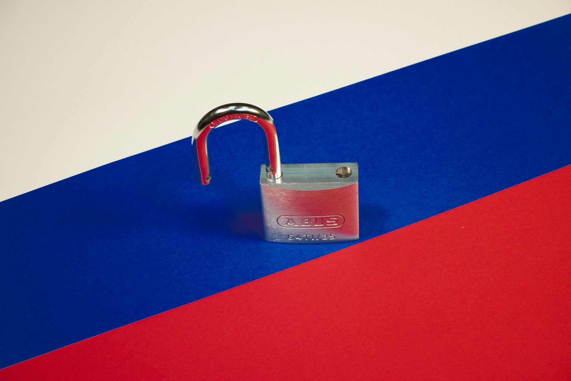 A padlock on a Russian flag