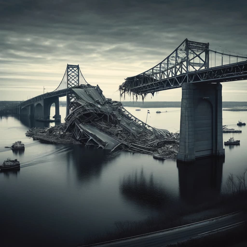 The collapsed Francis Scott Key bridge in Baltimore