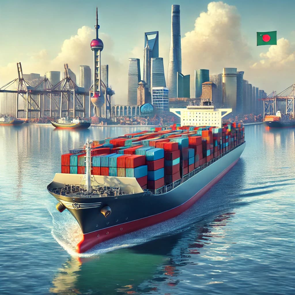 A container ship connecting Shanghai with Bangladesh