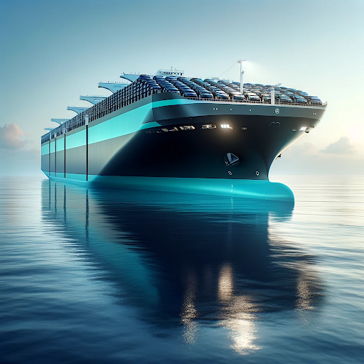 AI generated image of a black and turquoise hulled car carrier vessel