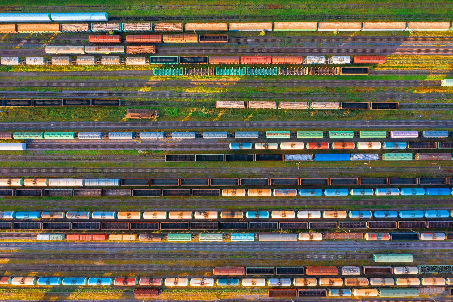 Aerial view of freight trains