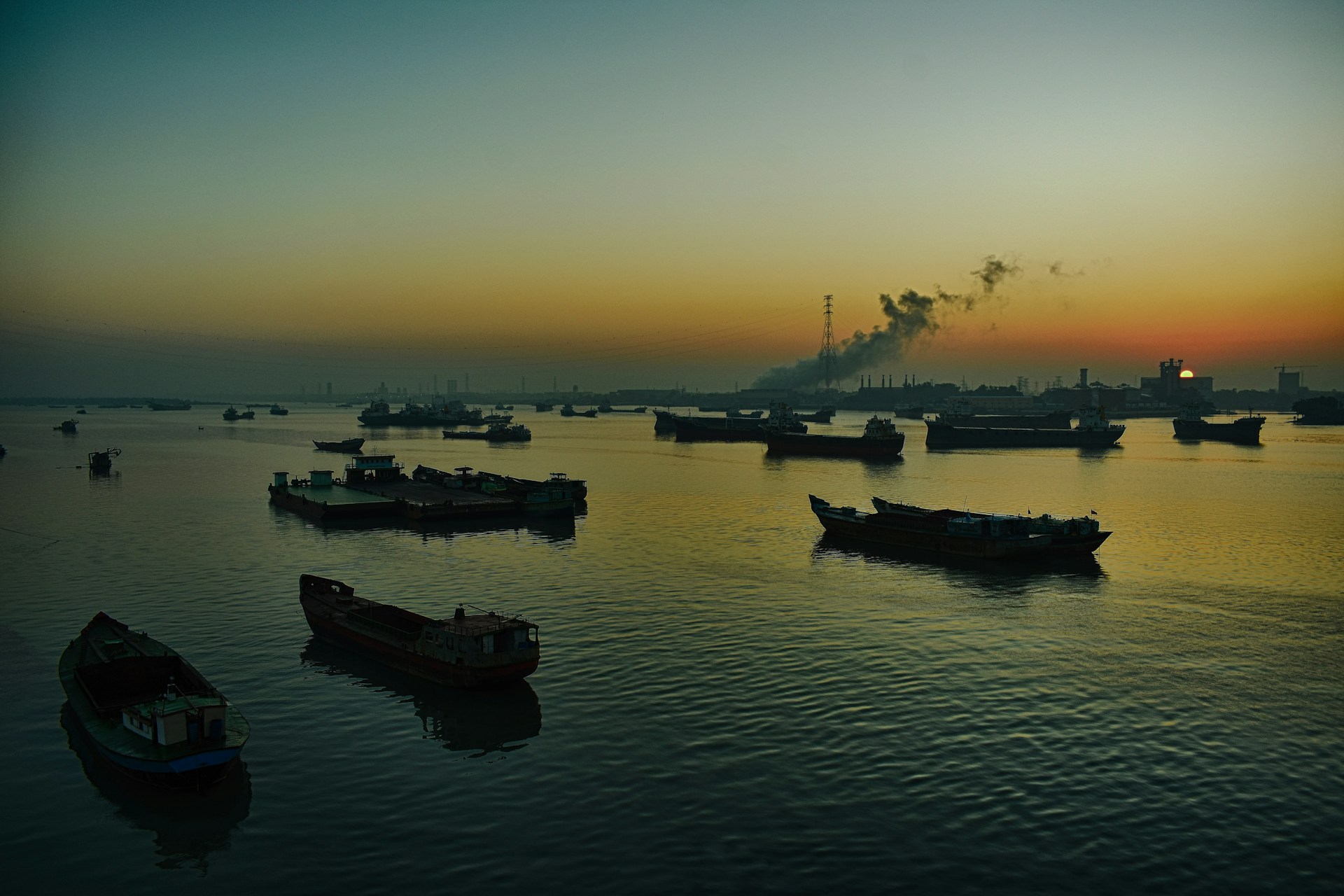 Chittagong river at sunset