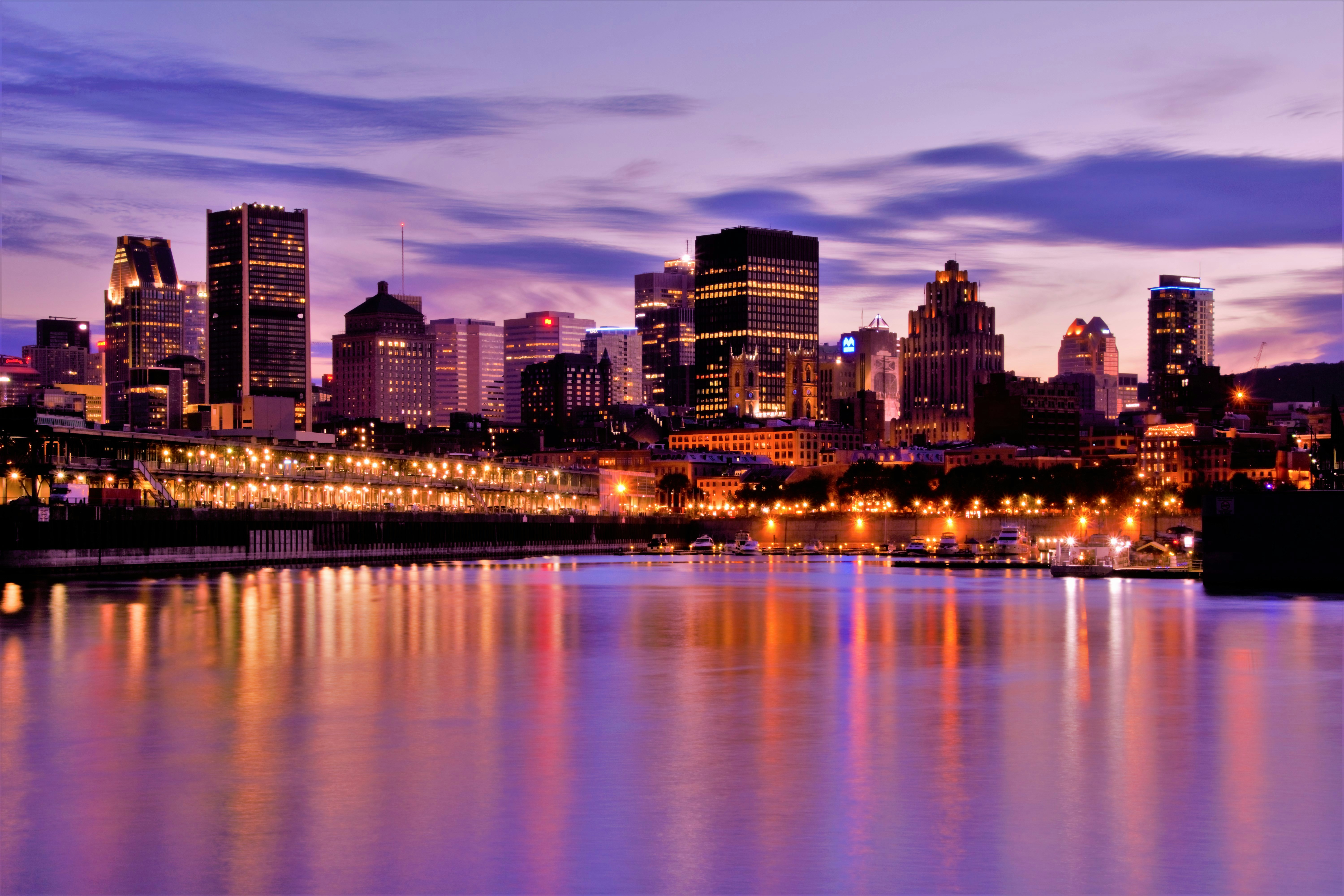 Montreal seen from the water at dusk