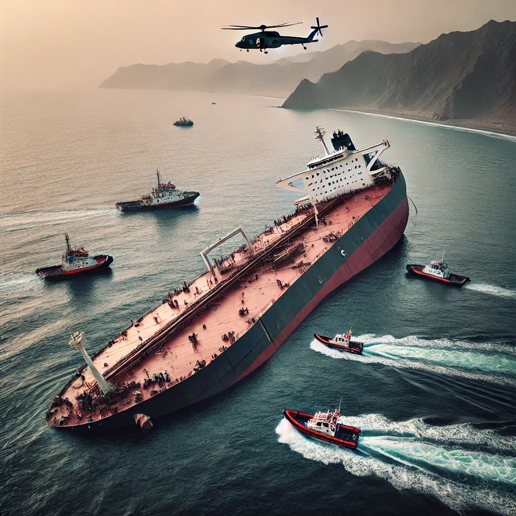 A capsized oil tanker off the coast of Oman