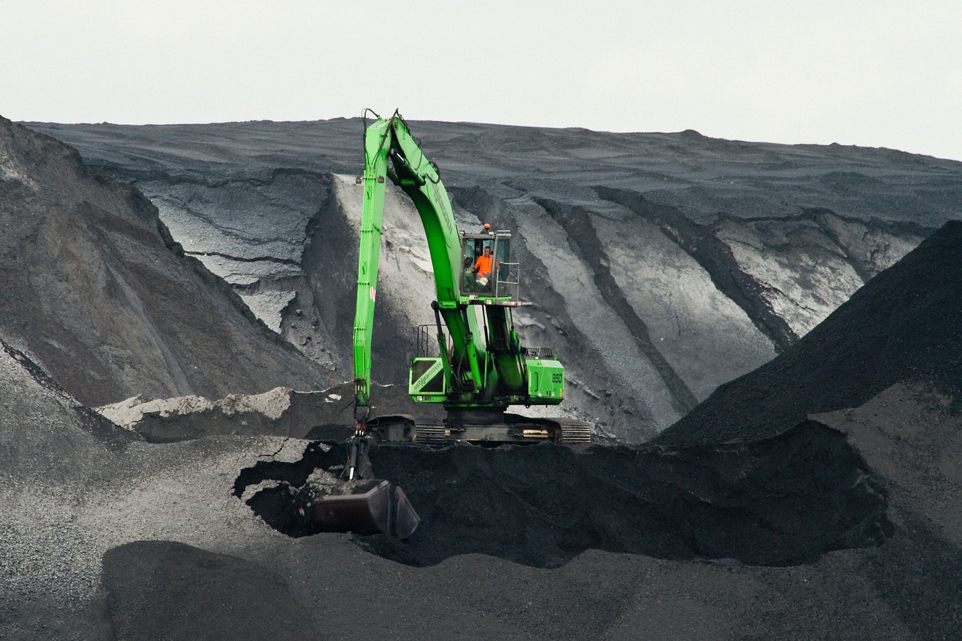 A backhoe dredger in a coal mine