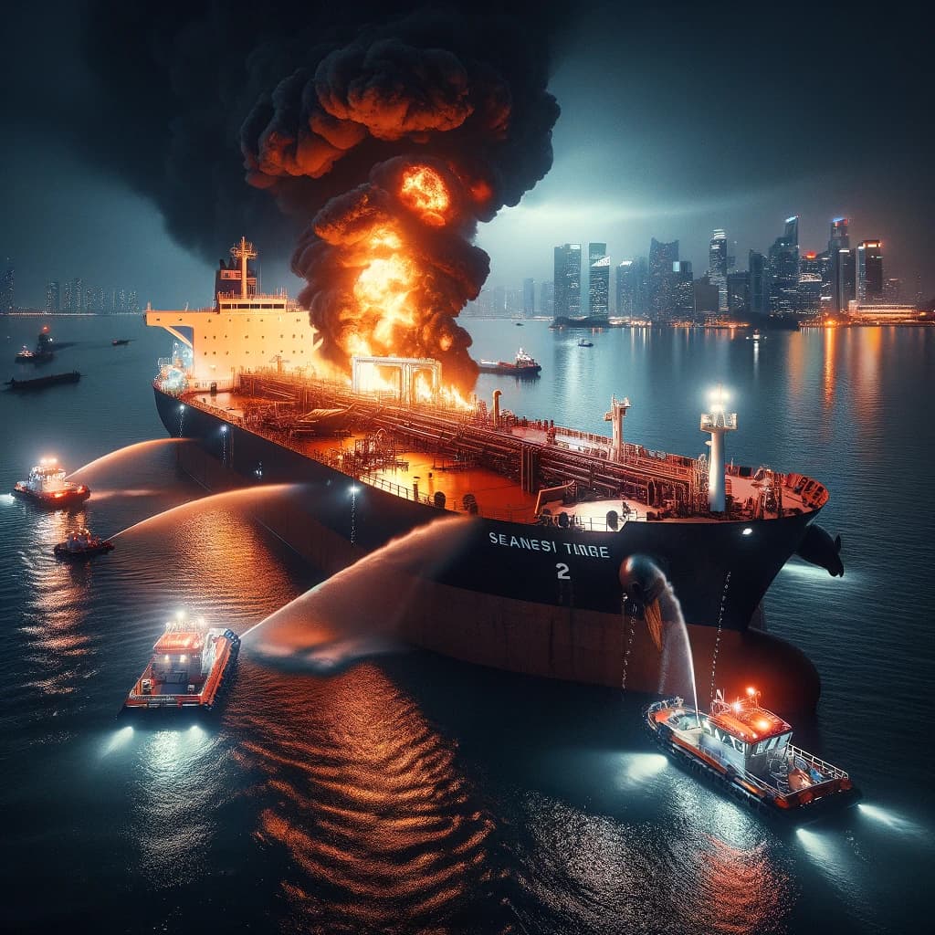 An oil tanker on fire