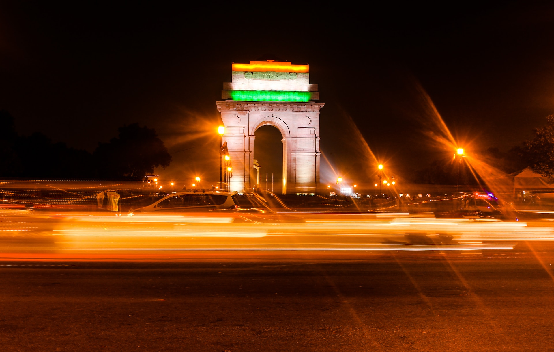 India gate lit up at night 