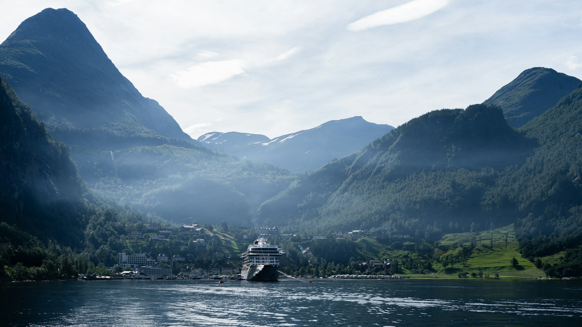 A cruise ship in the Norwegian fjords