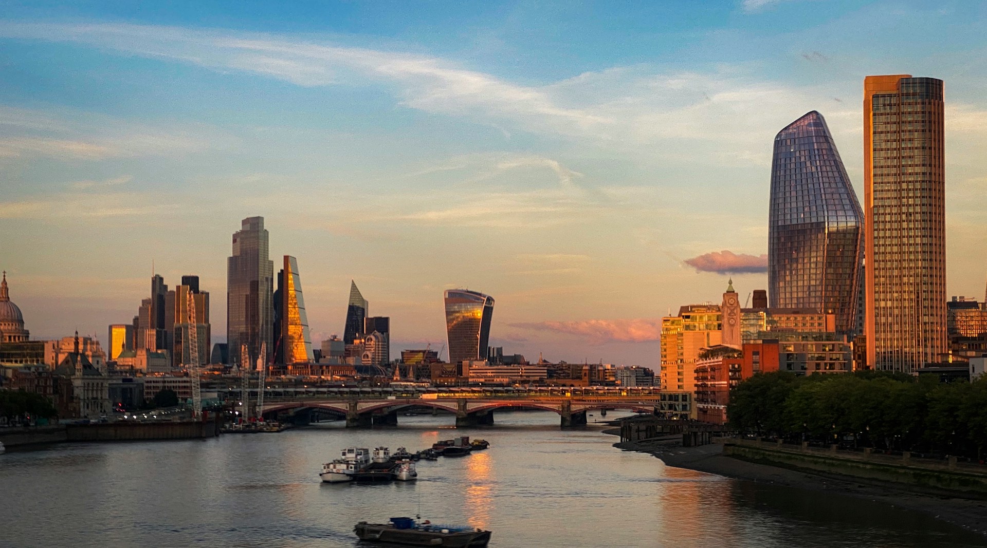 The city of London at sundown