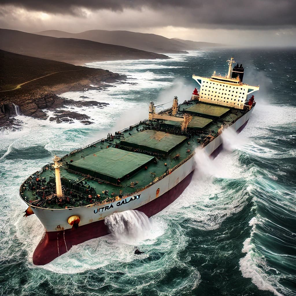 Ultra Galaxy Cargo Ship Breaks Apart on South Africa's Coast