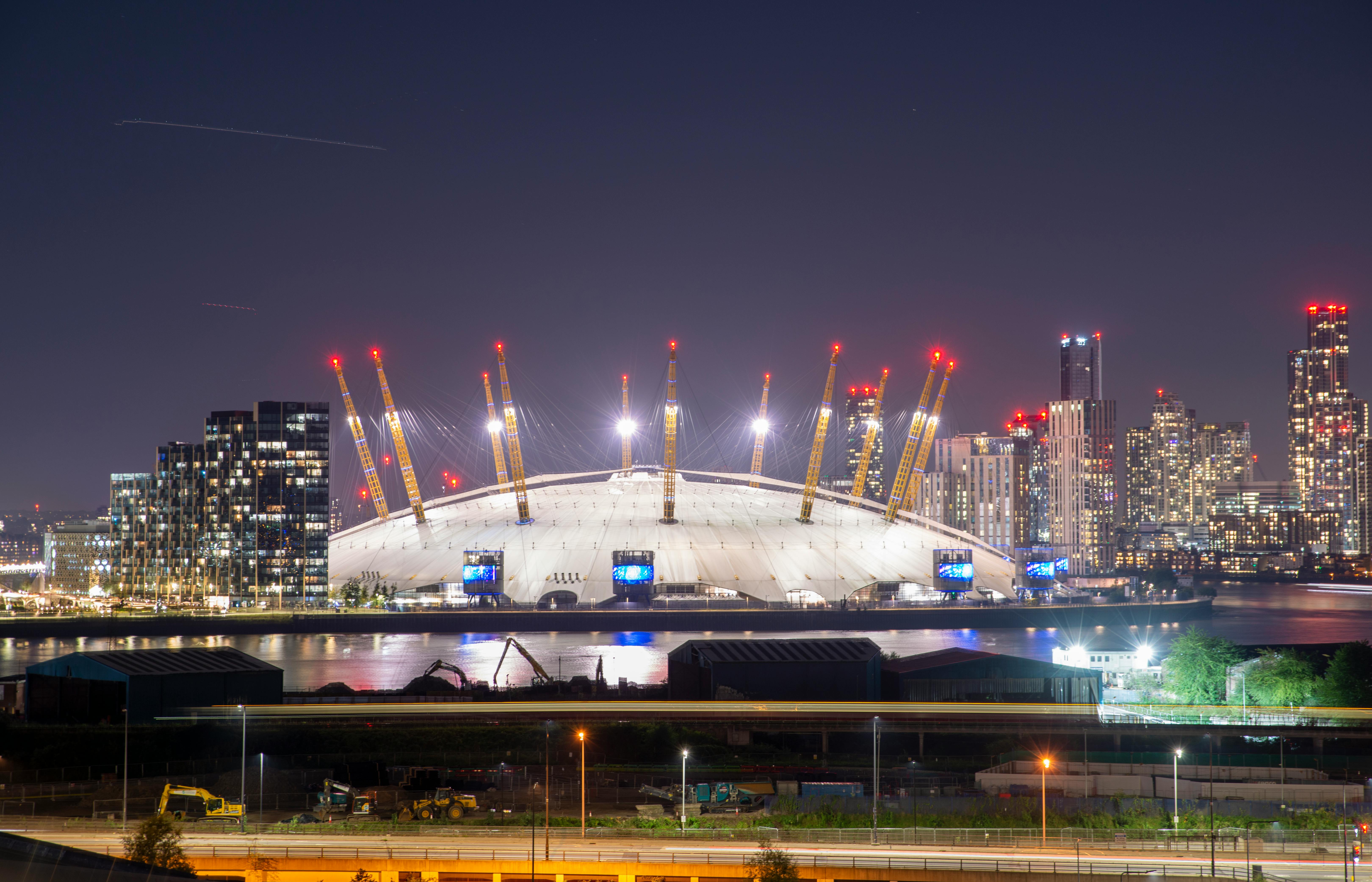 The O2 arena in London at night