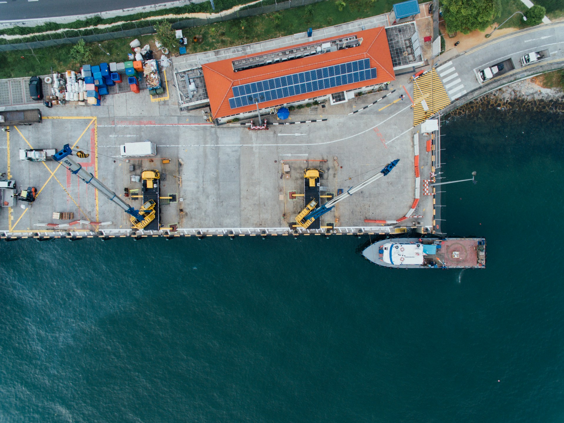 Aerial view of a shipyard