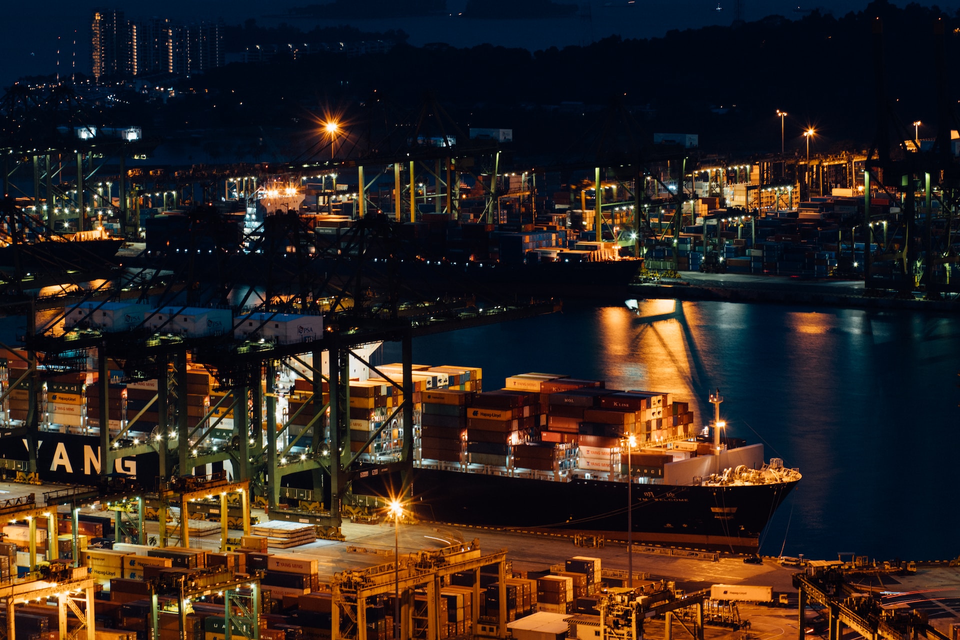 Singapore port at night