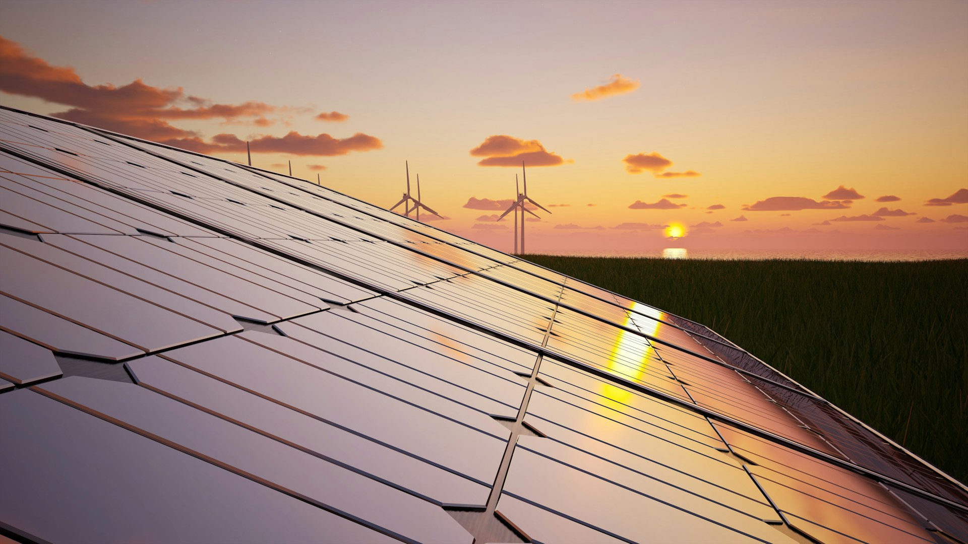 Solar panels at sunset